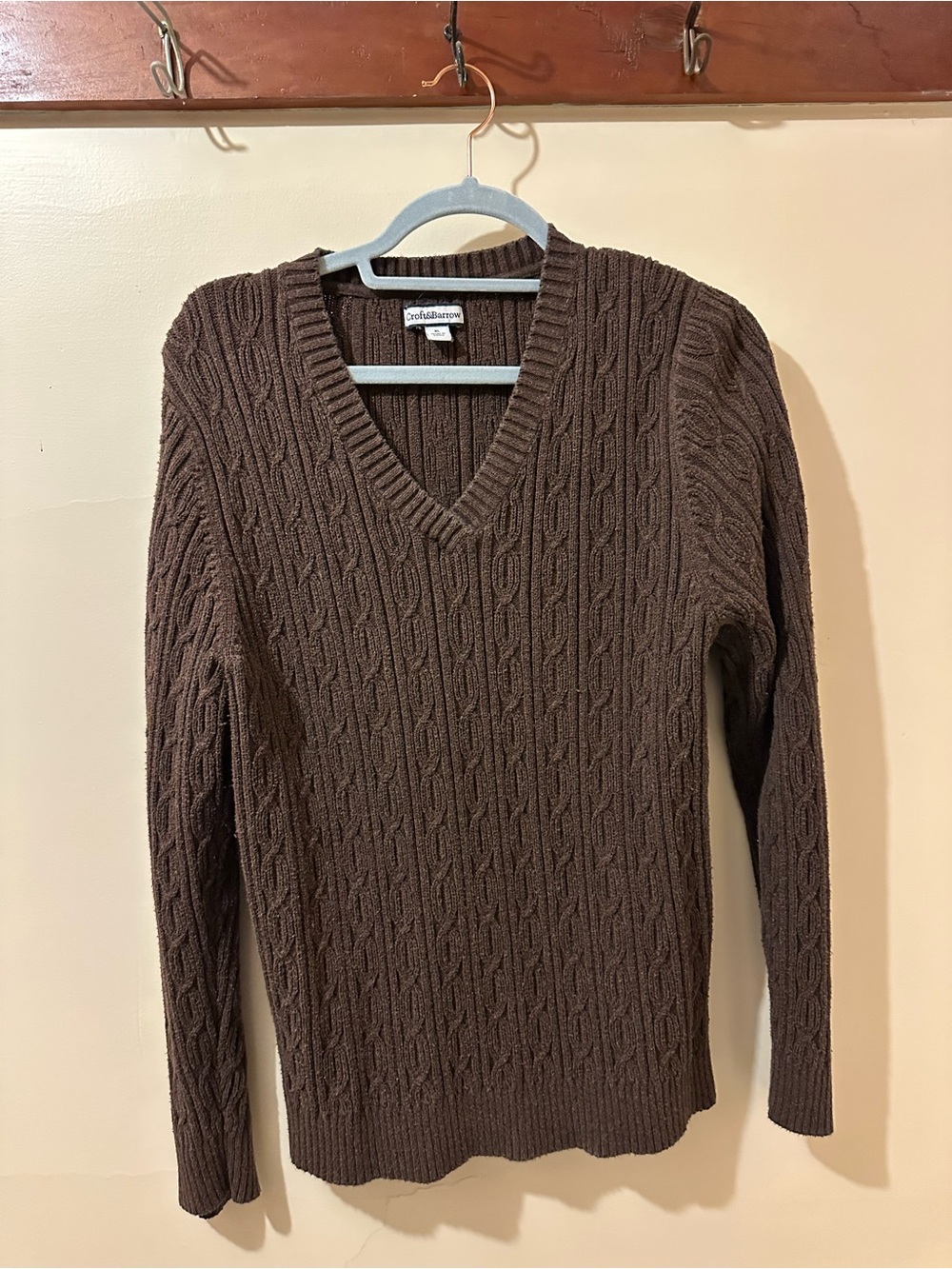 Coldwater Creek Brown Cable Knit V-Neck Sweater